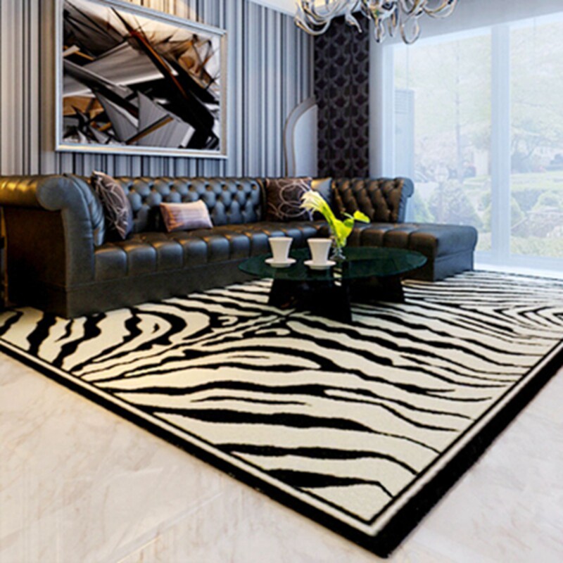 欧式黑白老虎纹现代地毯客厅茶几垫卧室床边手工腈纶地毯满铺定制