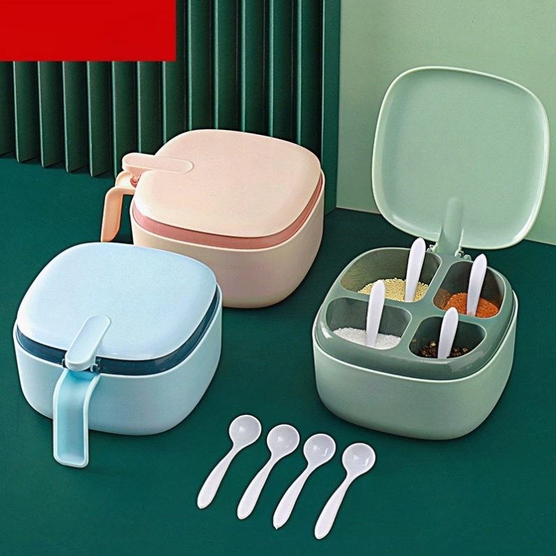 调料盒4格一体调料盒套装组合盐罐糖味精家用厨房四格收纳一体调