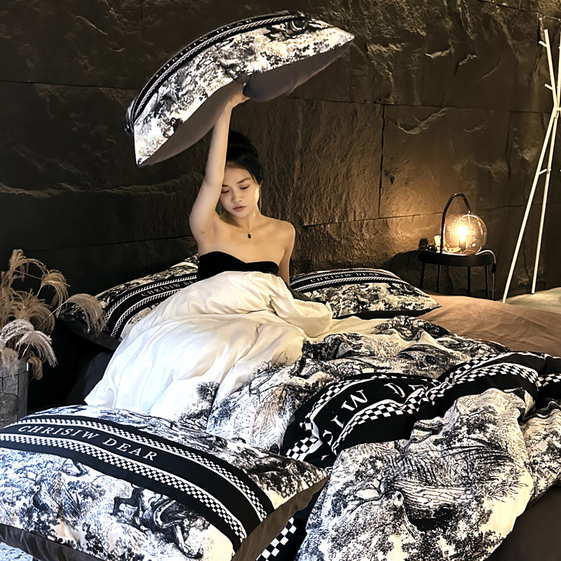 轻奢复古高级感全棉四件套2026新款纯棉磨毛印花被罩春秋床上用品