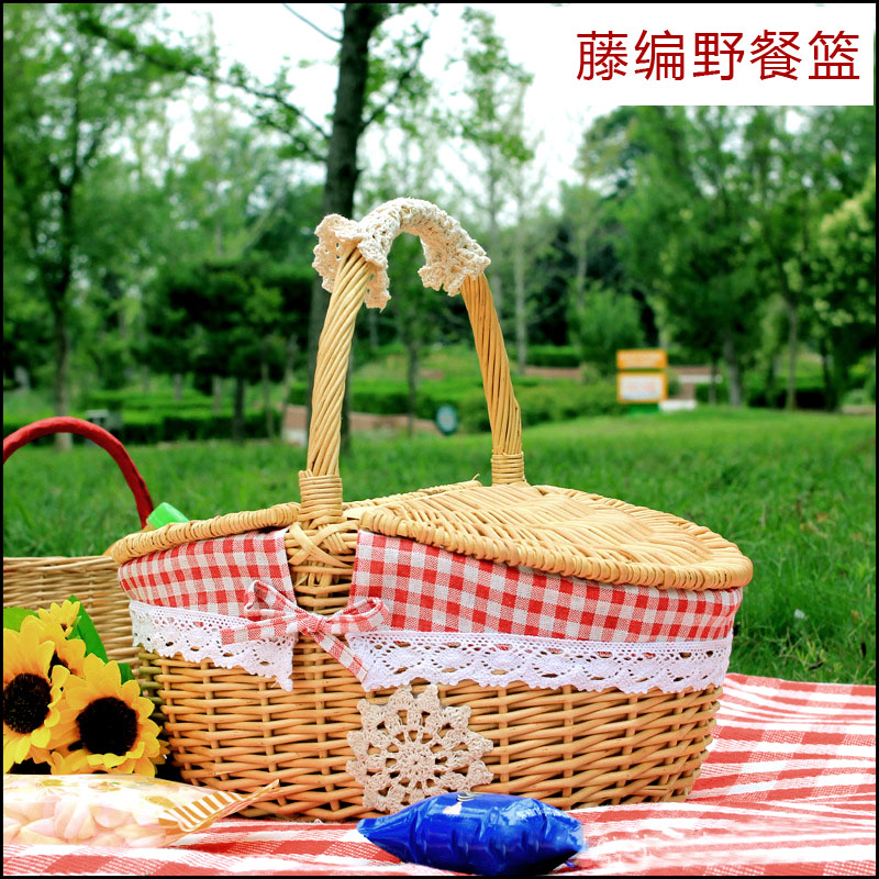 野餐篮子户外野炊藤编ins田园图片