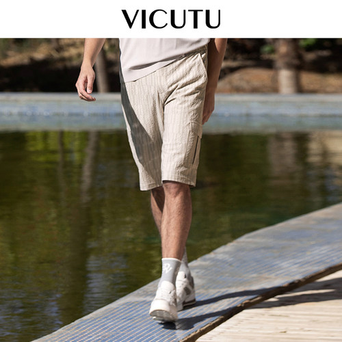 VICUTU威可多男士针织短裤舒适弹力工装口袋半腿裤男清仓断码
