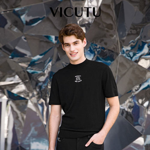 VICUTU威可多男士短袖针织衫舒暖纯羊毛时尚圆领商务通勤打底衫