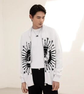 毛衣开衫 绵羊毛棒球领休闲百搭夹克衫 威可多针织外套春季 VICUTU