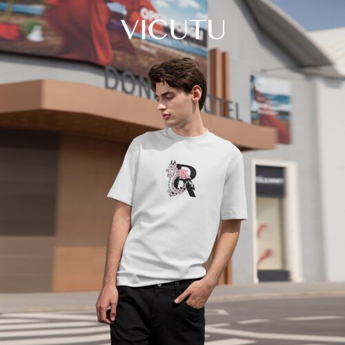 VICUTU威可多男士短袖T恤舒适亲肤时尚圆领商务休闲百搭白色半袖
