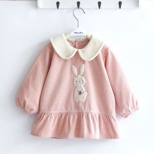 灯芯绒宝宝罩衣冬季 纯棉反穿衣卡通 儿童加厚防水防脏围裙女孩长袖