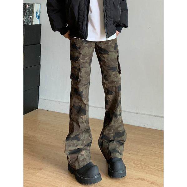 美式潮牌复古迷彩多口袋修身工装裤弯刀嘻哈直筒显瘦微喇裤子男女,男装,牛仔裤,淘宝优惠券,粉丝福利购,淘宝优惠卷