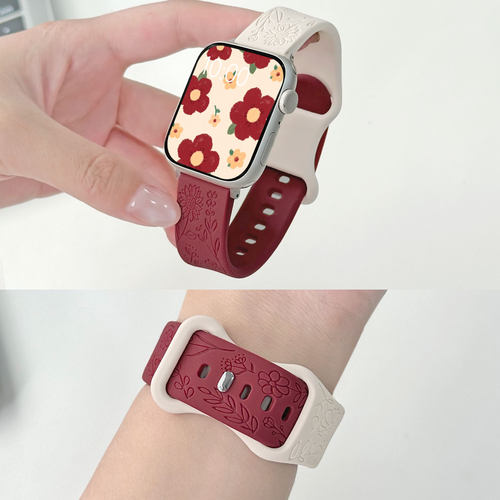 适用苹果手表s10表带新款applewatch9/8硅胶腕带s7向日葵s6智能iwatchse运动手表带夏天s6女生ultra2透气