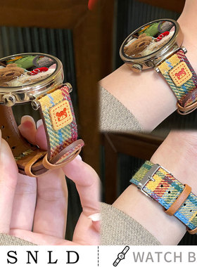 适用oppo watch x2mini表带新款格纹帆布皮质手表带oppowatchs智能运动4Pro一加x2女款watchx2/x系列表链秋冬