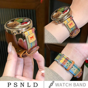 watchx2 适用oppo 格纹帆布皮质手表带oppowatchs智能运动4Pro一加x2女款 x2mini表带新款 x系列表链秋冬 watch