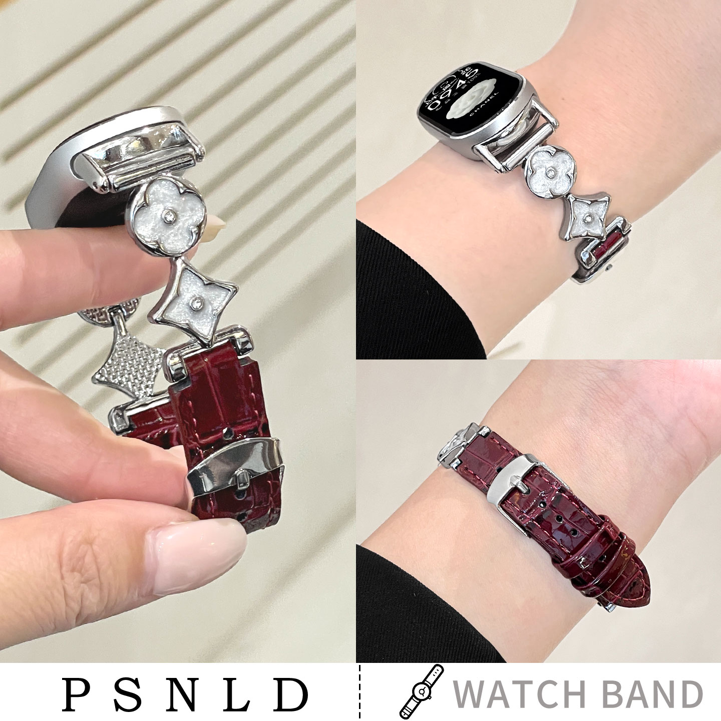 四叶草花皮质竹节纹小米表带psnd