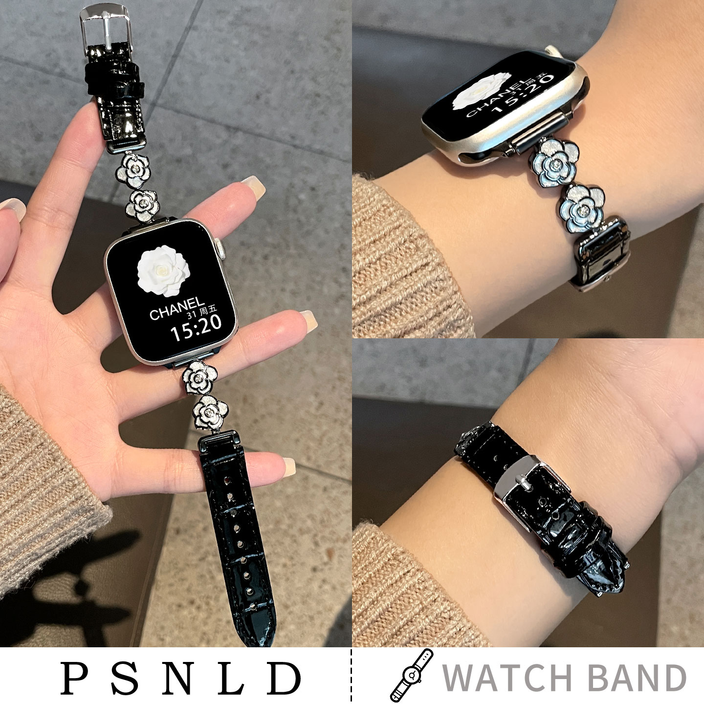 鎏金山茶花皮质vivo手表带psnld