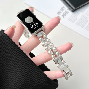 适用华为手环10表带珍珠表链华为9腕带band8女士7夏天6pro替换手表带高级感荣耀手环10/9表带时尚手表链表壳