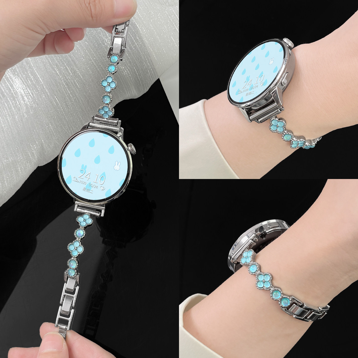 适用oppowatchx3mini表带创意新款金属花朵链oppo手表watchx2手表带链女生夏天4pro高级智能运动3/se腕表带 - 实物图
