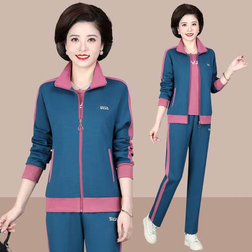 妈老妈秋外休闲运动服上衣岁中年女春秋洋气减装73226701龄套装中