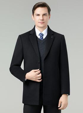 大冬季胆中年羊毛衣中长款鸭绒内西装领爸爸加厚男双82516-NN面呢