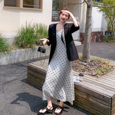黑女色温柔风长气质名西装两件套连衣裙夏新款C506-518显瘦波点媛