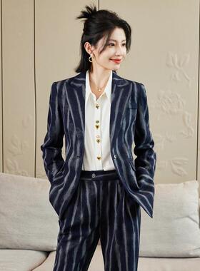 条复纹西装套装女秋新AL80476款古设计感韩版宽松气质高级感冬小