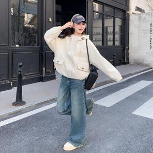 米计白色设感抽ZR2C06绳连帽外套新款春秋韩女版休闲宽高级感松上