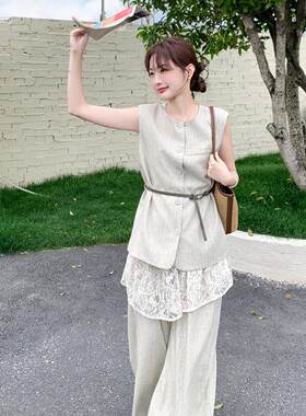 韩系熟感御姐C75-645套装女款夏季新简约得体马甲屁轻帘长风裤两