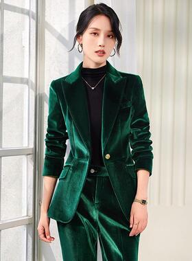 红色丝绒西装端套装女秋冬新款装高职金业装气质KY2510主持人职场