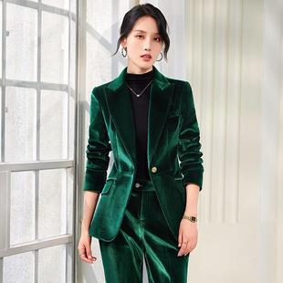 红色丝绒西装端套装女秋冬新款装高职金业装气质KY2510主持人职场