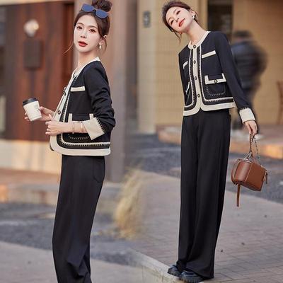 小香风套腰装艾5585女新质款时尚气显瘦春高直筒阔腿裤休闲两件套