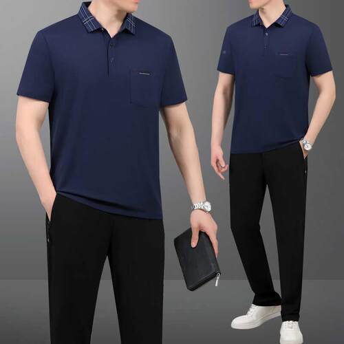 爸爸夏装套男亲士夏78992428冰丝短袖恤长裤中季老年父休闲装跑步