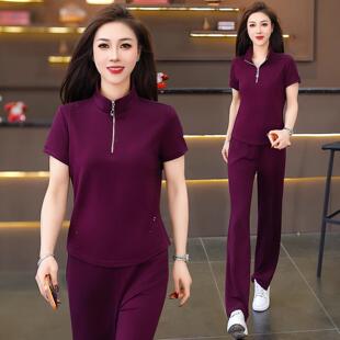 夏11-6607运动套装女款洋气妈妈装薄款袖长短裤时新尚休闲跑步两