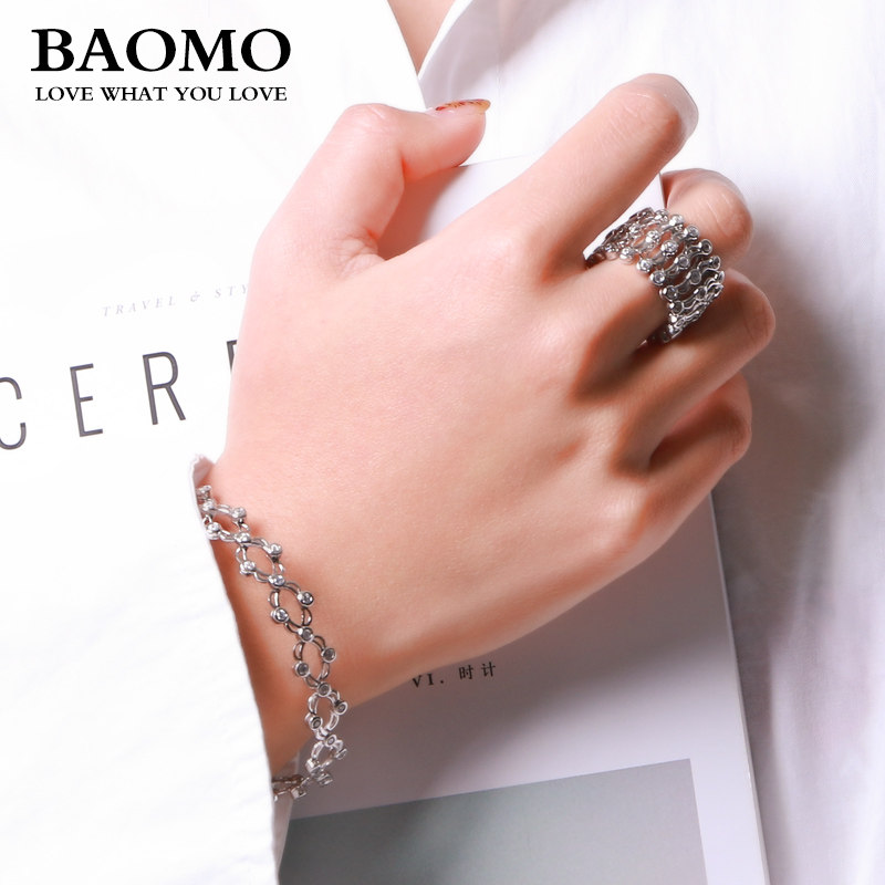 宝茉S925纯银伸缩变形抖音魔戒可变手镯百搭镶钻个性两用手环饰品