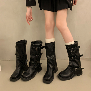 日本無印MUJIE皮帶扣褲 復(fù)古英倫風百 夏季 管西部牛仔靴女2025新款