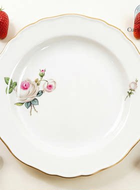 梅森白玫瑰手绘圆形餐盘22cm