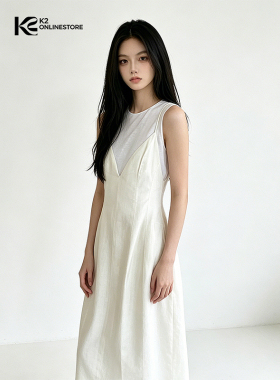 K2 ONLINESTORE 法式白色深v领细肩带连衣裙女气质修身花瓶长裙子