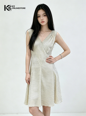K2 ONLINESTORE 小众不规则条纹v领背心连衣裙女高级感气质短裙子