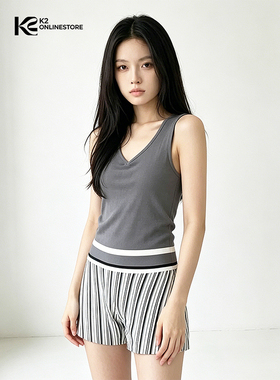 K2 ONLINESTORE 时尚撞色条纹v领背心针织衫女装经典修身百搭上衣