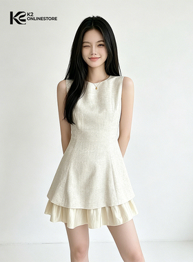 K2 ONLINESTORE 富家千金感圆领背心连衣裙女气质修身拼接短裙子