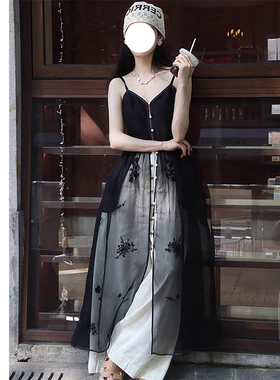 K2 ONLINESTORE 新中式黑色网纱提花吊带开衫女透感休闲叠穿上衣