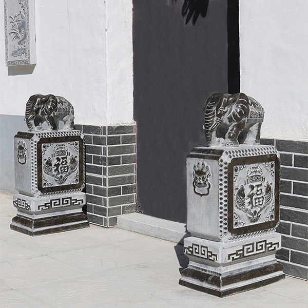 曲阳石雕一对方形大象石鼓家用石墩青石汉白玉石墩门口摆件抱鼓石