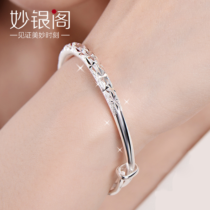 满天星银手镯 999纯银镯子简约森系学生实心足银女款送妈妈女友正品保证