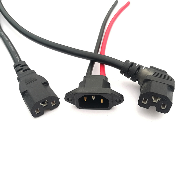 电动车电池充电插口电源品字插头输出线通用带盖蓄电池公母接头线