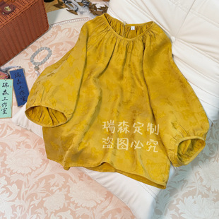 胸围106 上衣T恤 衣长61 霜感大王缎圆领提花7分袖 616