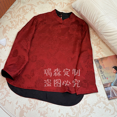 1079 双面穿纯色提花立领衬衫国风中式-胸围100-前长61后长68