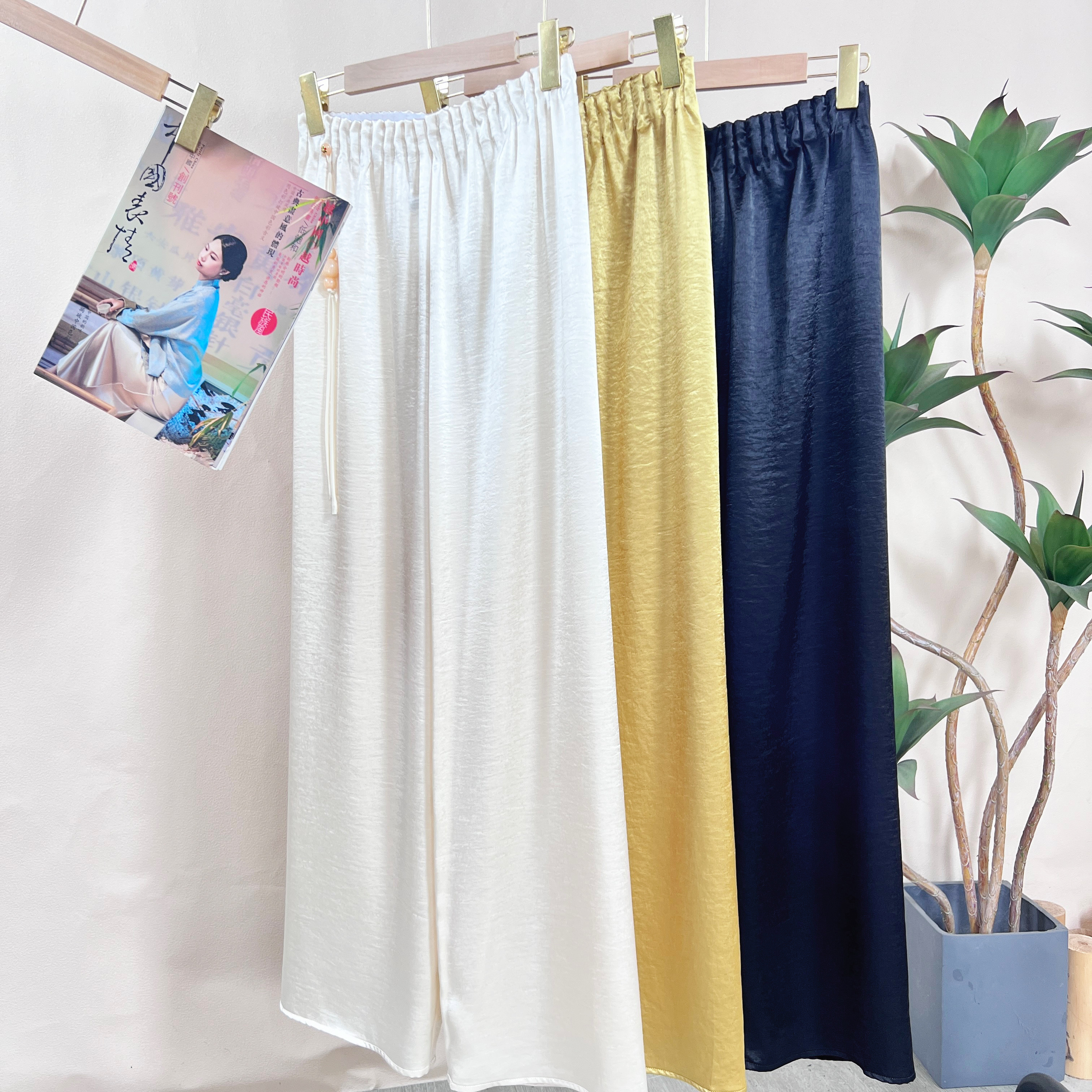 631 高级感纯色直筒裤新中式裤子女薄款-腰围33-裤长100cm