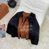 胸围96 上衣 衣长57 盘扣黑色圆领油皮子老料开衫 326中式