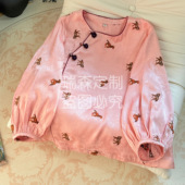 313 衣长60 胸围100 小马刺绣国风圆领茶衫 上衣T恤