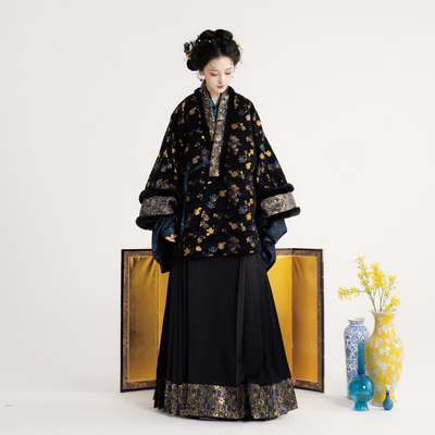 芷蘅间 金玉满堂 黑色原创汉服女秋冬款新中式汉元素国风通勤套装
