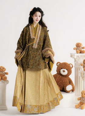 芷蘅间 青梅谣 绿色原创汉服女秋冬款新中式汉元素国风通勤套装