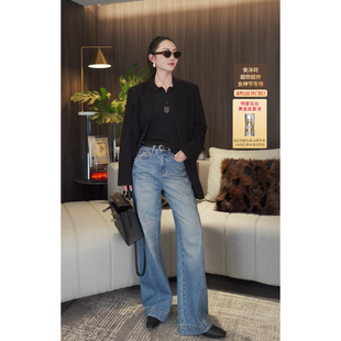 烟花牛仔【DaFangLady张大方】高腰重工烫钻阔腿牛仔裤