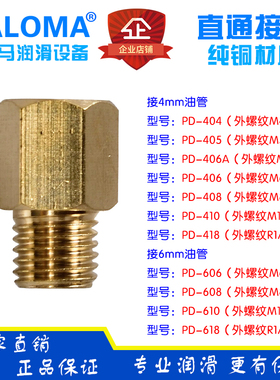 DALOMA滑块轴承润滑直通接头PD-405 406 408 410 418 608 610 618