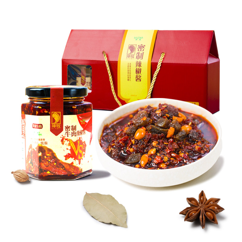 坤牧辣椒酱 密制礼盒装 新疆特产 三塘湖辣皮子180g&times;4瓶微辣