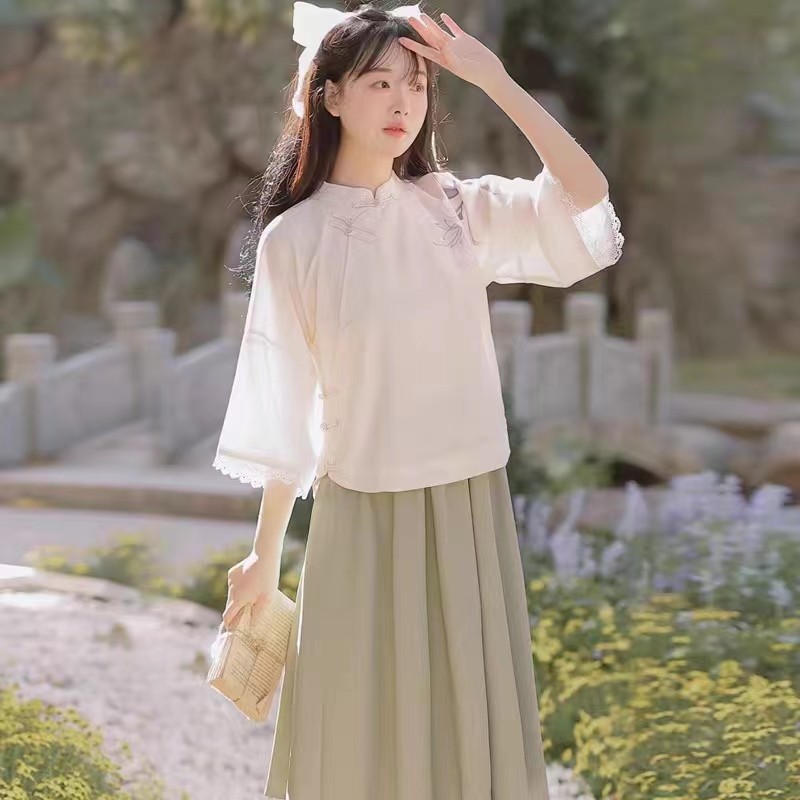 民国风唐装学生改良旗袍少女汉元素汉服套装新中式茶服复古中国风